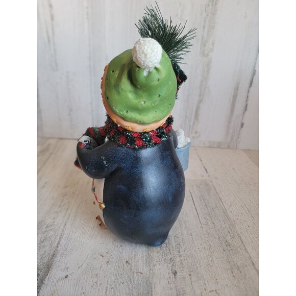 Penguin AS IS rustic snow ball pail Xmas home decor figure unique - Picture 7 of 9